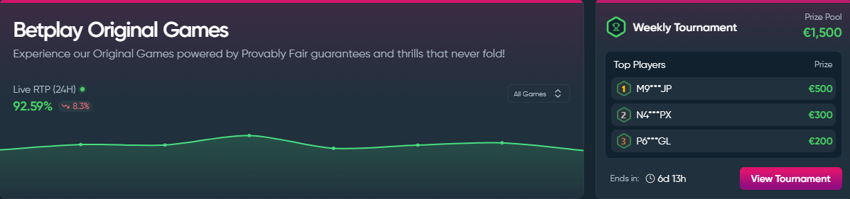 Rainbet Original Games — Live RTP und Tournament