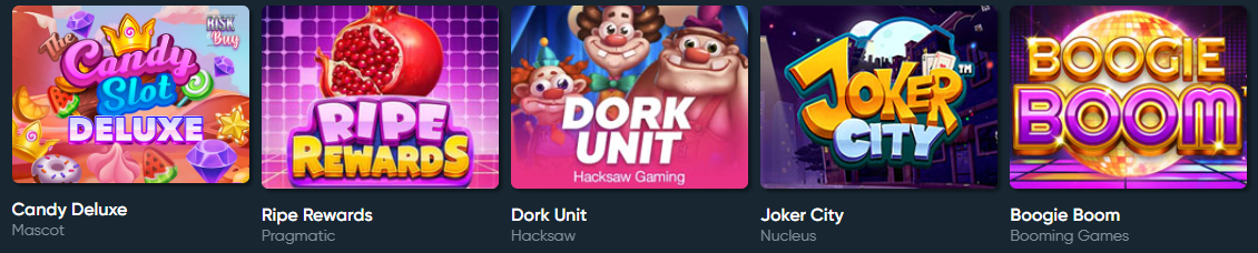Beliebte Slots bei Rainbet: Candy Deluxe, Ripe Rewards, Dork Unit, Joker City, Boogie Boom